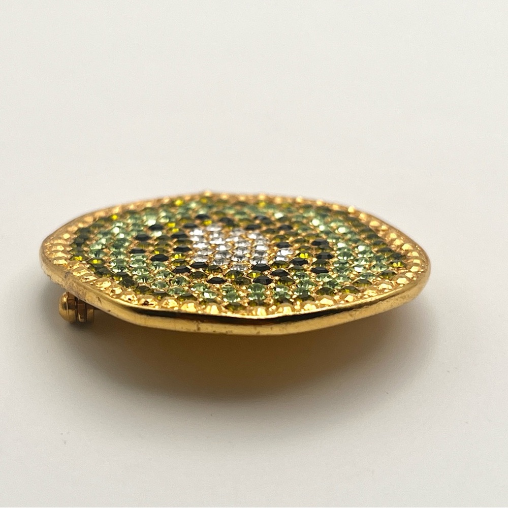 Vintage Carlisle Signed Swarovski Rhinestone Green Gold Kiwi Brooch - Picture 4 of 10